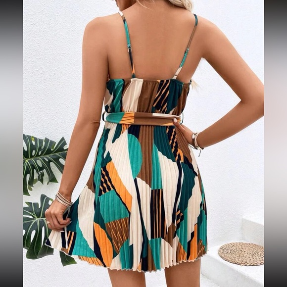 pleated Print Cami Mini Dress - Picture 3 of 5